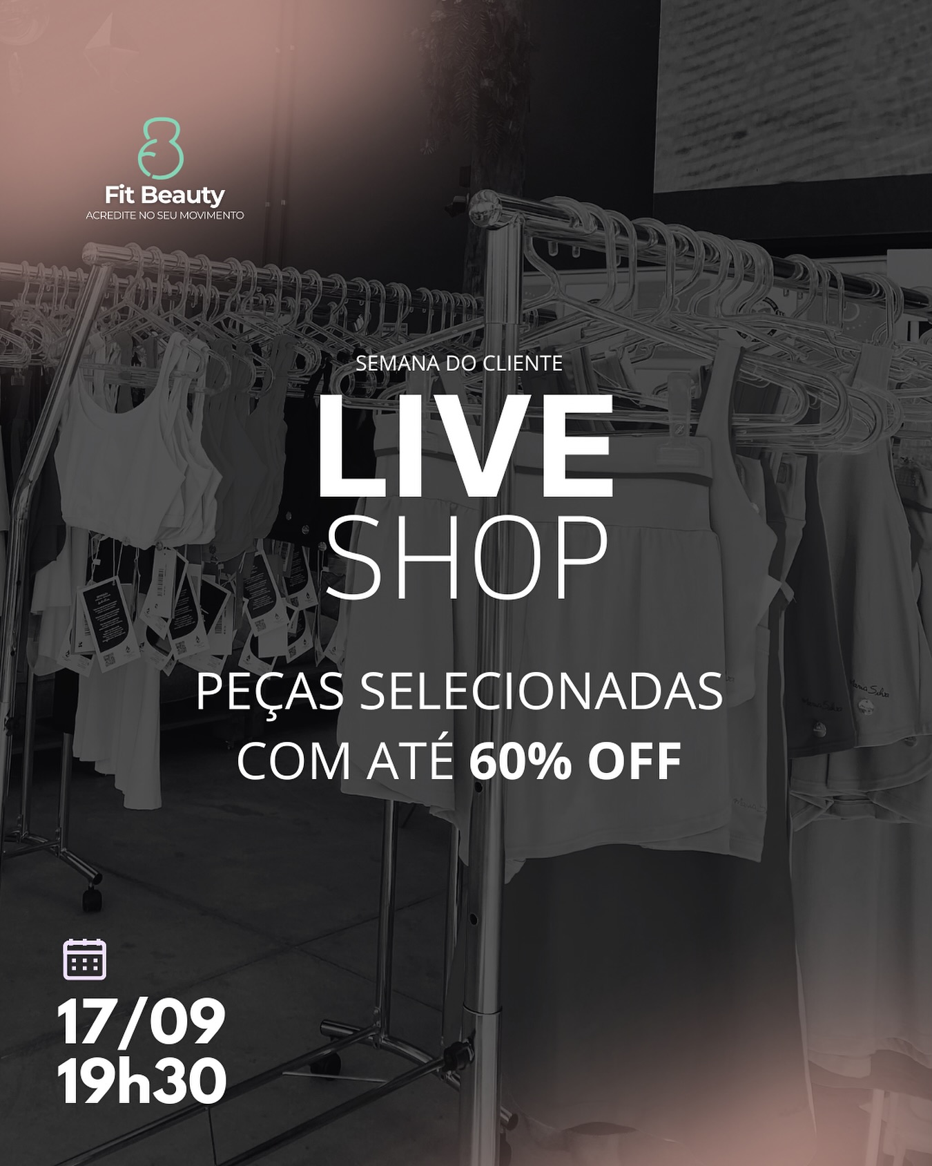 Em comemoração ao Dia do Cliente, preparamos algo ESPECIAL pra você que ama se movimentar com estilo! 💖
🛍️
Vem aí nossa LIVE SHOP exclusiva com DESCONTOS de até 60% OFF em peças selecionadas!
É a sua chance de renovar o look com aquele precinho imperdível!! 😍
📅 Dia 17/09
⏰ Às 19h30
📍 Ao vivo no nosso Instagram!
Chama as amigas, prepara o alarme e vem garantir seu look fitness favorito por muito menos! ✨
#LiveShop #ModaFitness #Descontos #DiaDoCliente #LookFitness #EstiloEConforto
